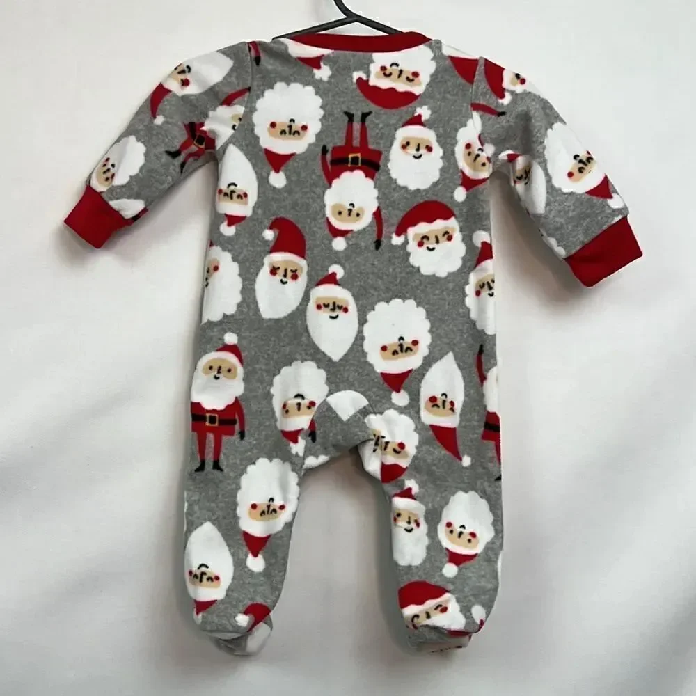 Carter’s Plush Santa Grey and red flannel sleeper Pajamas size 3 months EUC